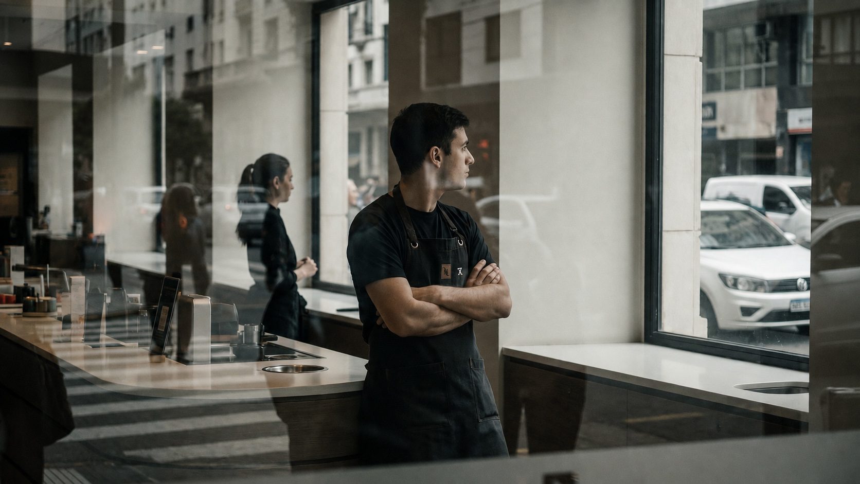 Persona en un local mirando hacia la calle: presencia en el PDV sin resultados